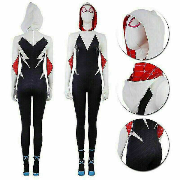 Vuxen/barn Spider Verse Gwen Stacy   Kostym Kvinna Jumpsuit Hoodie 140cm