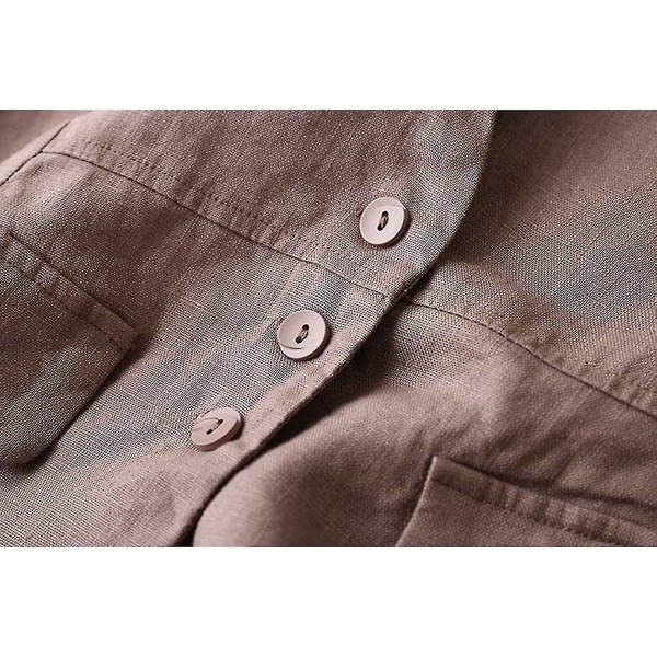 Dame Bomull Lin Vest Casual Løs V-hals Ermeløse Vester Jakke Khaki 2XL