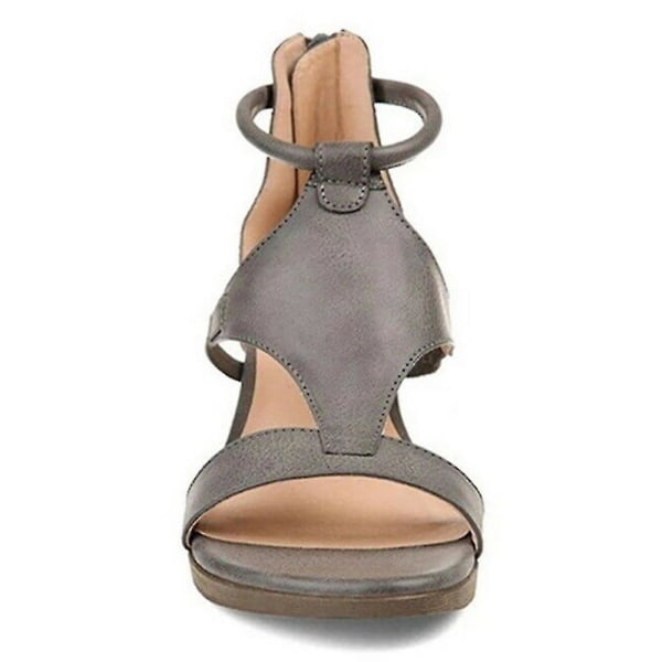Dame Sandaler med Lav Kilehæl Sommer Strand Komfortable Åpen Tå Sko Grey 39