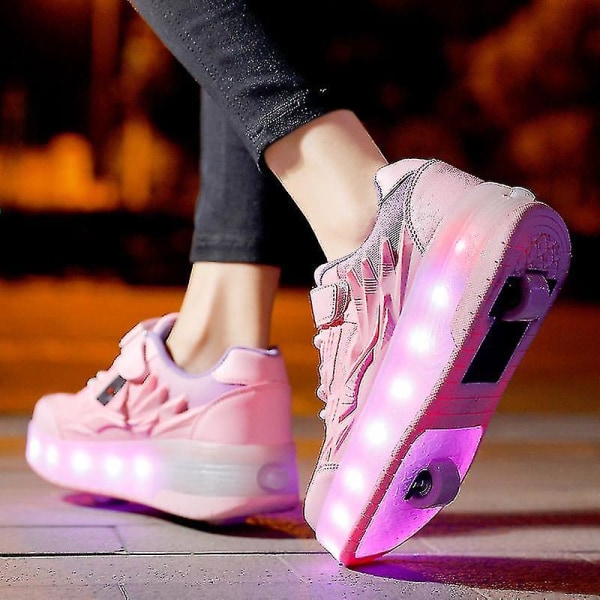 Childrens Sneakers Dubbelhjulsskor Led Light Skor Q7-yky Pink 30