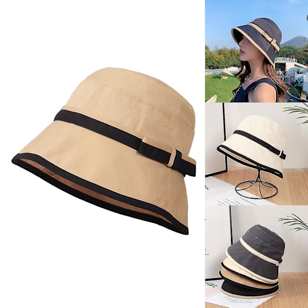 Vår sommar solhatt dam båge elegant färgmatchning solhatt mode fiskare hatt kvinnor, vit Brown