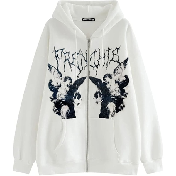 Naisten muotokuva painettu huppari lyhyt toppi pitkähihainen ylisuuri neuletakki collegepaita punk gootti katumuoti taskulla White Medium