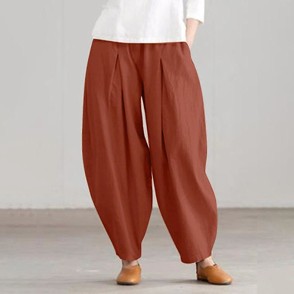 Naisten puuvilla-pellavatyyliset haremhousut, löysät Ali Baba -housut, pitkät, plus-koko Orange 4XL
