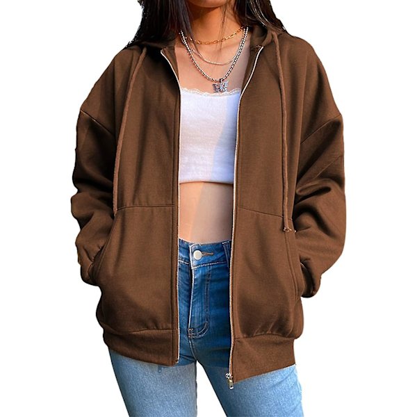 Dame Hoodie Sweatshirt Lynlås Oversized Casual Langærmet Jakke 90'er Vintage Lynlås Jakke Træningsdragt Large