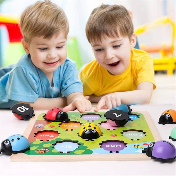Räknande Träleksaker med Nyckelpigor för Småbarn, Babyinlärning, Pedagogisk Leksak, Pussel, Nummermatchning, Förskolemattebrädespel