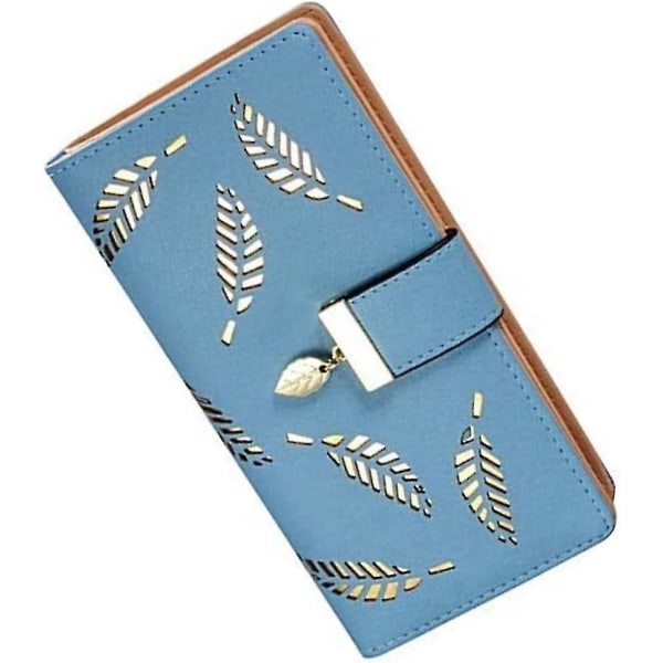 Kopplingsplånbok, ihåliga lövmönster Handväska för damplånbok Dragkedja runt myntväska Kortpåsehållare (blå) (1 st)