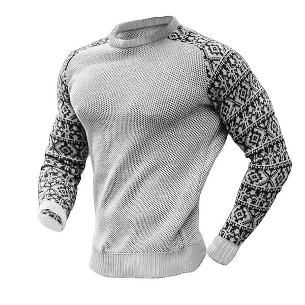 Herre Colorblock Crew Neck Raglan Langærmet Sweatshirt Jumper Vinter Strik Casual Pullover Toppe Light Grey XL