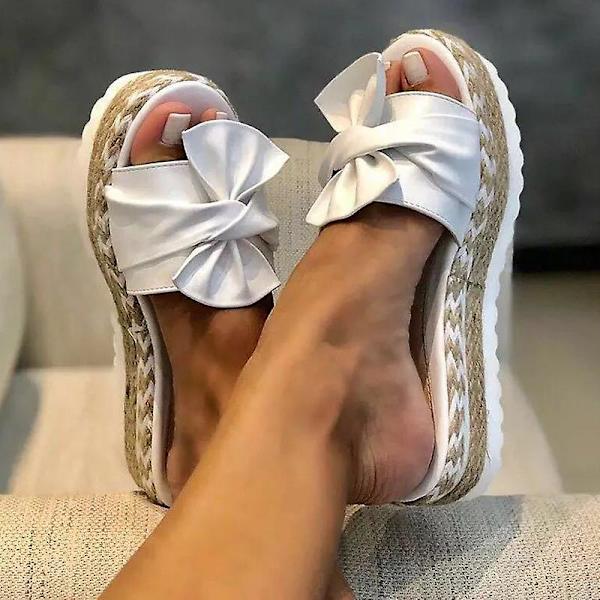 Espadrillos Tofflor Dam Sommar Strand Mjuka Flip Flops Plattform Sandaler Skor White 41