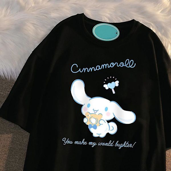 Fashion Kawaii Sanrios Kortärmad Söt Mjuk Cinnamoroll Tecknad Anime Vilt Tryck Kortärmad Plyschleksaker För Flickor Gåvor M 20