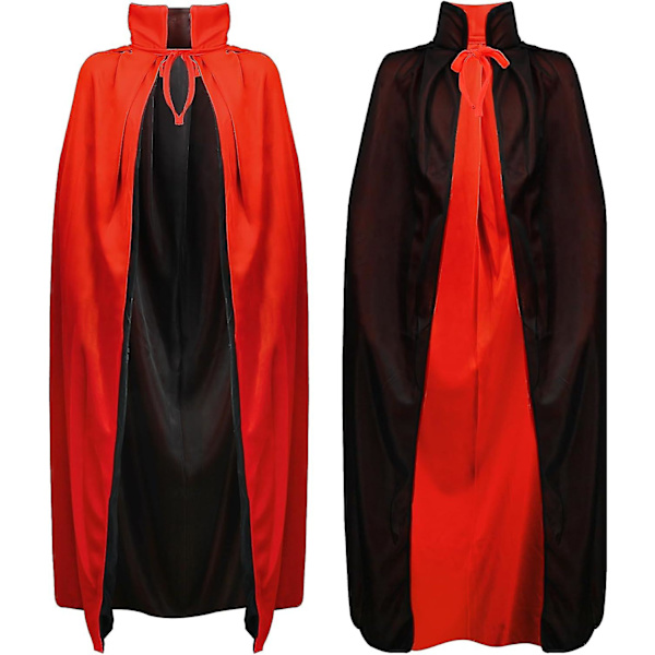 Halloween Vampyrkappe - Lang Halloween Vampyrkappe Vendbar Sort Og Rød Kappe Med Hætte Fancy Dress Kostume Til Halloween 140cm