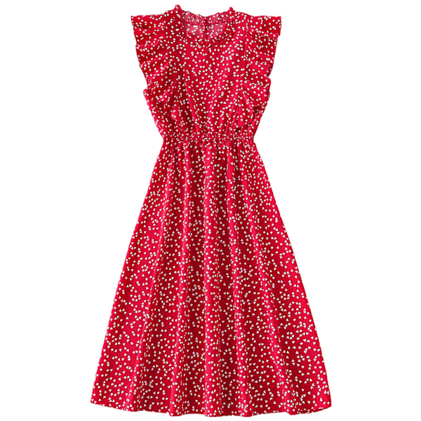 Dame Polkaprikket Kjole Plus Size Print Lang Kjole Til Strandbrug Red And White Heart L
