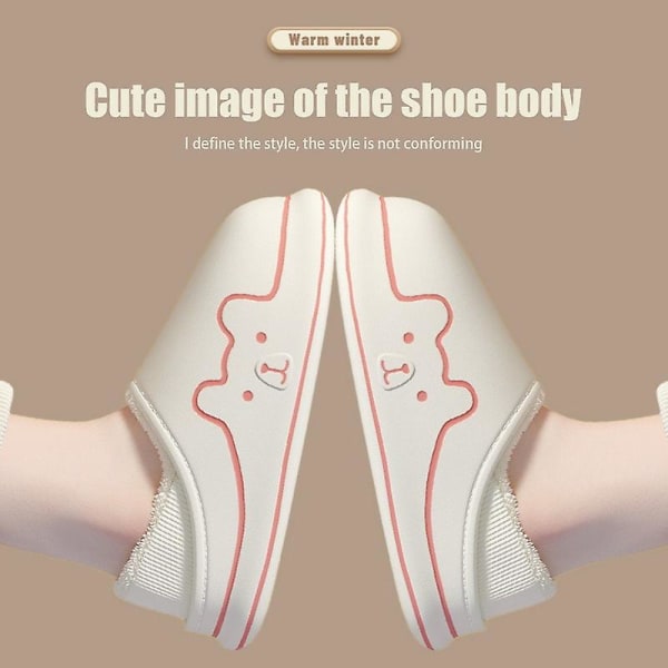 Dame Hjemmesko Nye Vinter Hjemmesko Pige Varm Indendørs Soveværelse Slides Tegneserie Bjørn Bomuldssko Vandtætte Skridsikre Hjemmesko A-white pink 44-45(fit size43-44)