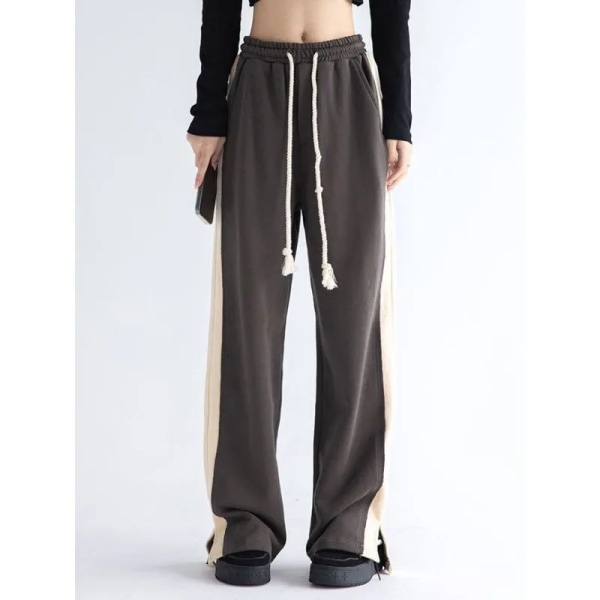 Deeptown Mustat Lämpimät Verryttelyhousut Naisille Talvi Tilkkutäkki Löysät Rento Jogging Nainen Harajuku Vintage Suorat Housut Korealainen Tyyli Musta fleece Black fleece S