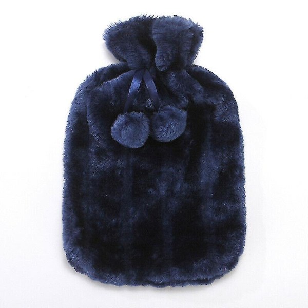 Naturligt gummi varmt varmt konstgjort 2l pälsvattenflaska lock fluffig pompom lock stor dark blue