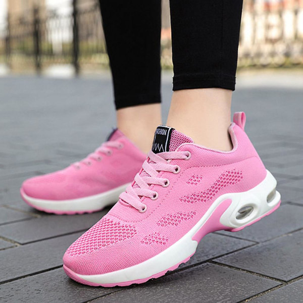 Damer Snøresko Løbe Gymnastiksko Komfortable Bløde Såler Gå Åndbare Sportssko Pink 42