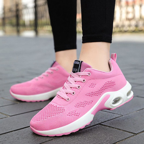 Snörträningsskor för kvinnor Löpargymnastiksneakers Bekväma mjuksulor Promenadsportskor som andas Pink 38