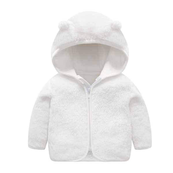Baby faux ull jacka vårkläder förtjockad varm huva blixtlås Topp White 120cm