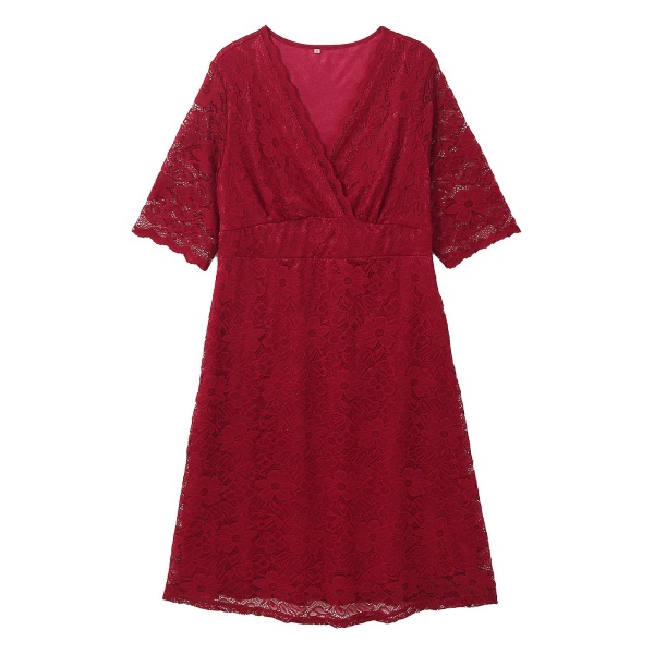 Elegantti pitsinen maksimekko odottaville äideille, juhla-, valokuvausmekko, isokokoiset raskaana olevien naisten tyllimekko A-linjainen hää-, tanssiais- ja iltapuku Red A XL
