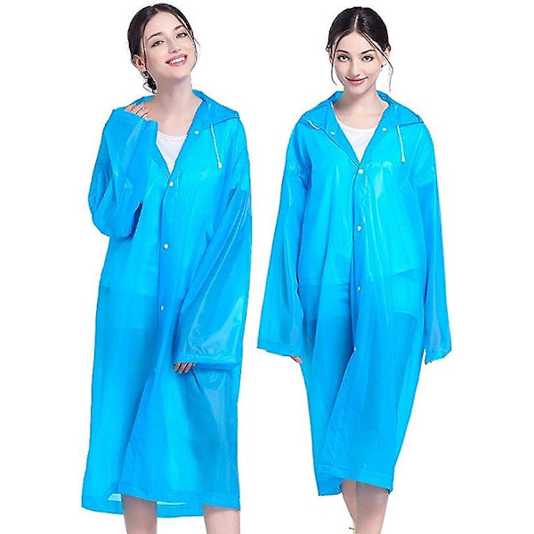 Genanvendelig regnfrakke til voksne, unisex nødregnfrakke, regnfrakke med hætte og snøre blue XL