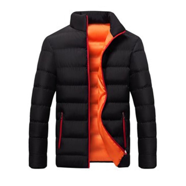 Fiberfylt Vattert Kort Jakke med Full Glidelås for Menn, Vindtett Vinterjakke Black Blue 4XL