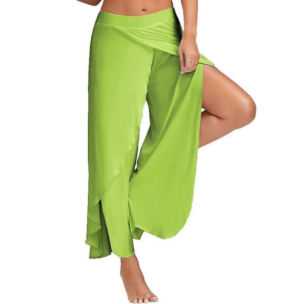 Dame Bukser med Brede Ben Løse Fitness Yoga Split Bukser Mandala Åben Ben Bukser Komfortabel Gypsy Hippie Aladdin Harem Bukser light green 2XL