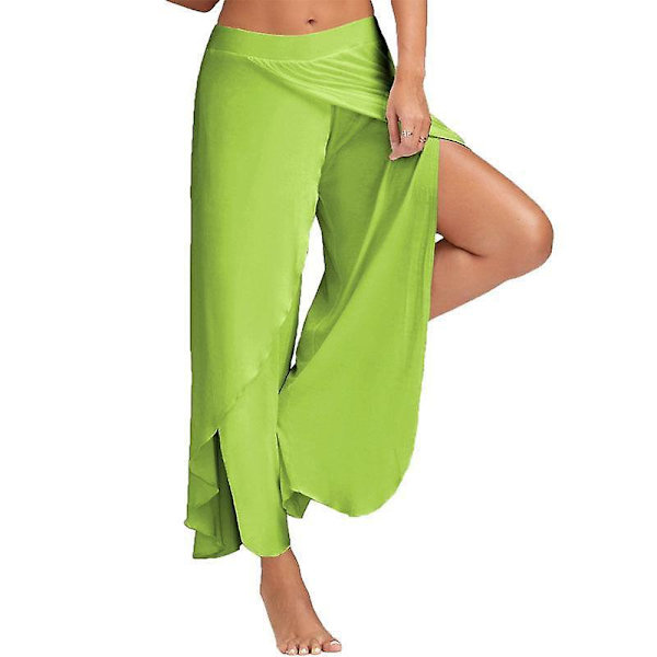 Naisten leveälahkeiset housut, löysät fitness-joogahousut halkiolla, Mandala-avolahkeiset housut, mukavat mustalaishousut, hippi-Aladdin-haremihousut light green 4XL
