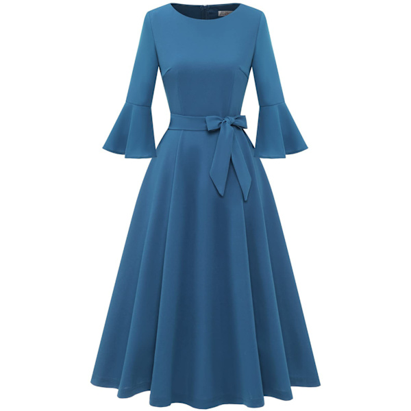Elegante cocktailkjoler med klokkeærmer til kvinder til bryllup Gæstepasform og udsvajet Beskeden Kirkemidi Aftenkjole lyseblå M light blue m