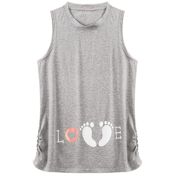 Amme Ærmeløs Stretch Print Bløde Toppe Pyjamas Hjemmetøj Gravide Kvinder Casual Plus Size Lang T-shirt Tanktoppe Loungewear Light Grey L