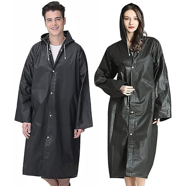 Genanvendelig regnfrakke til voksne, unisex nødregnfrakke, regnfrakke med hætte og snøre black XL