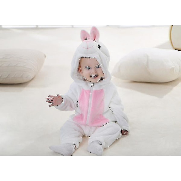 Unisex Dyrekostume Vinter Efterår Flanel Hætte Jumpsuit Rabbit 100