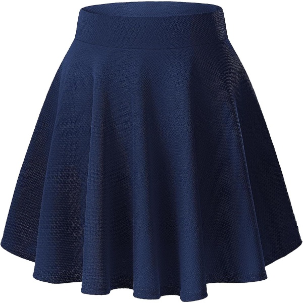 Kvinnors grundläggande mångsidiga stretchiga utsvängda casual miniskaterkjol Navy Blue M