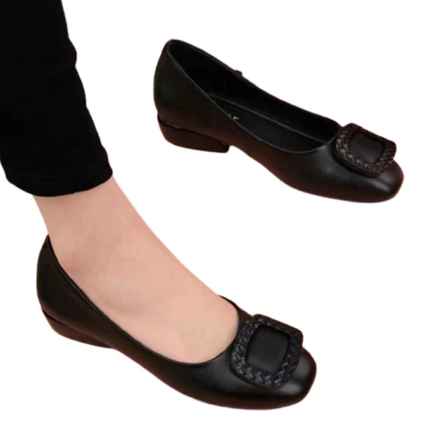 Slip-on skor i läder för kvinnor Halkfri skosula med lågklackade skor för inomhus utomhus dagligt slitage 39