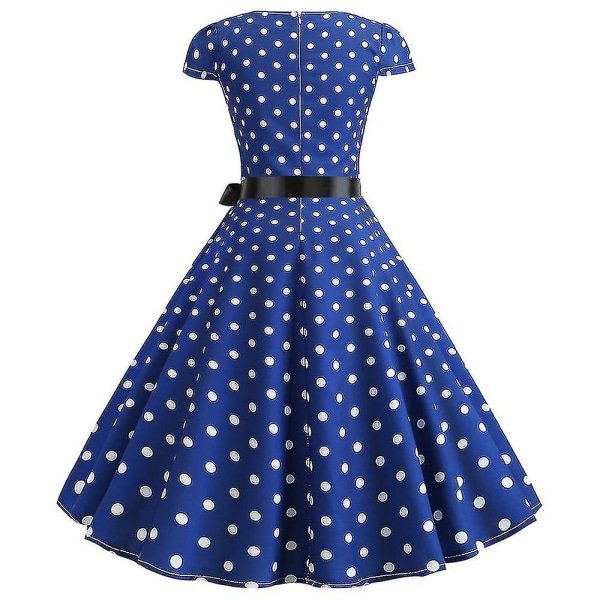 Kvinnor Polka Dot Retro 1950-tal 60-tal Rockabilly Aftonklänning Swing Festklänning Midi Klänning Dark Blue S