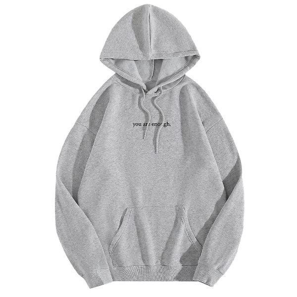 Kvinnor Brev Tryckt Huvtröjor Casual Sweatshirt Lös Höst Långärmad Sport Gym Pullover Toppar Gray L