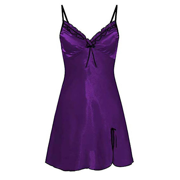 Kvinnors Babydoll Nattlinne Chemise Spets Nattkläder V-ringad Silkeslen Mjuk Slip Nattklänning Purple M