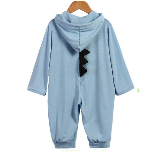 Småbørn Børn Dinosaur Hætte Romper Pyjamas Langærmet Jumpsuit Nattøj Blue 3 Months