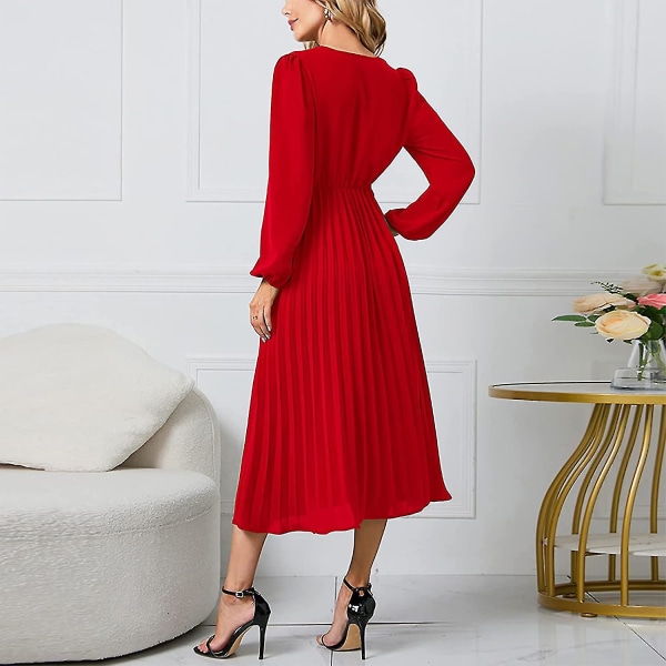 Naisten plus-kokoinen mekko, yksivärinen, pyöreä pääntie, A-linjainen, pitkähihainen midi-mekko, mekot S-2xl Style2 M