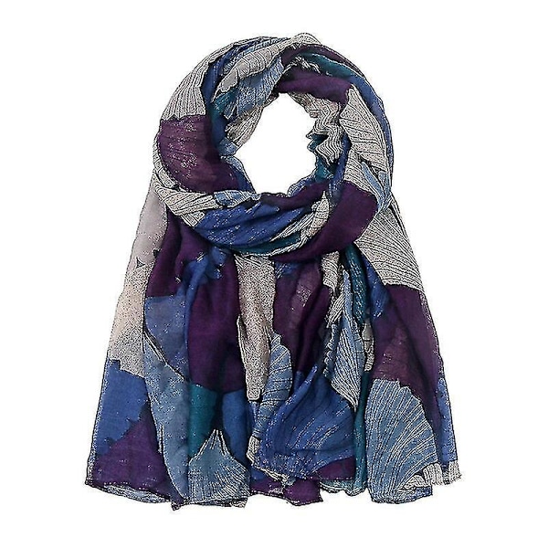Balinesisk Print Tørklæde Ginkgo Blad Sjal Wrap blue pruple