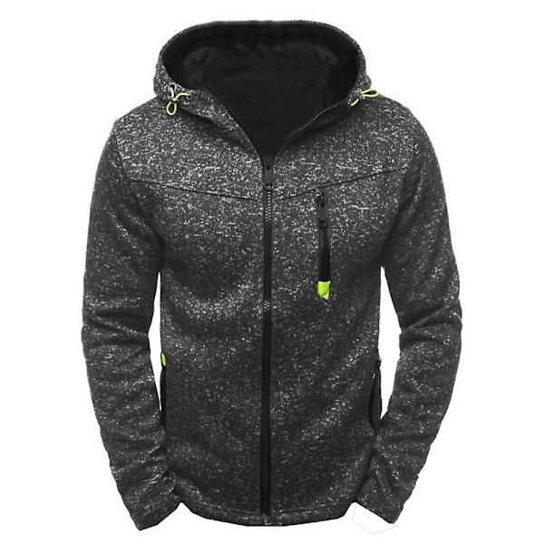 Herre Zip Up Langermet Hettejakke Sport Fritid Hettegensere Sweatshirt Topper Black Grey XL