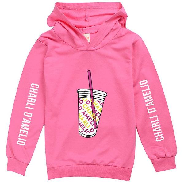Barn Pojkar Flickor Tryckt Hoodie Tröja med Huva Casual Pullover Toppar 7-15 År Rose Red 7-8 Years