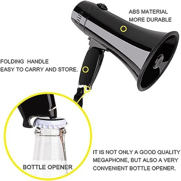 Bærbar Megafon Bullhorn 20 Watt Effekt Megafon Høyttaler Stemme Og Sirene/alarm Moduser Med Volumkontroll Og Stropp Black
