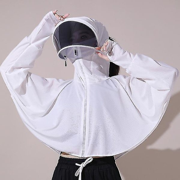 Kesän aurinkosuojavaate Aurinkolippa Hupullinen Varjo Toppi Anti-UV Jääsilkki Urheilu Viilentävä Vaatetus White