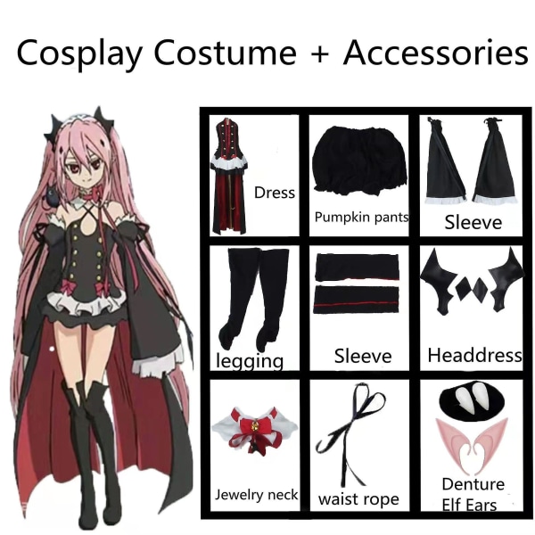 Seraph Of The End Krul Tepes Cosplay Kostym Set Med Peruk Häxa Vampyr Halloween Karneval Anime Kostym Without wig M