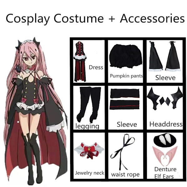 Seraph Of The End Krul Tepes Cosplay Kostymset Med Peruk Häxa Vampyr Halloween Karneval Anime Kostym Without wig M