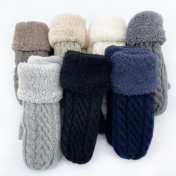 Dame Mode Strik Twist Blomster Votter Vinter Kvinde Uld Plus Cashmere Velvet Fortykkelse Varme Fuld Finger Handsker N508-Khaki