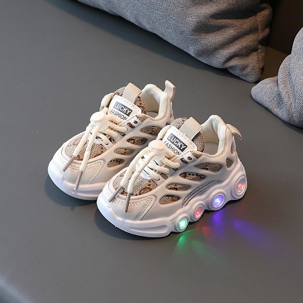 Sko til småbørn, piger og drenge, slip-on PU læder, skinnende sneakers med spænde til børns daglige fodtøj Khaki 25