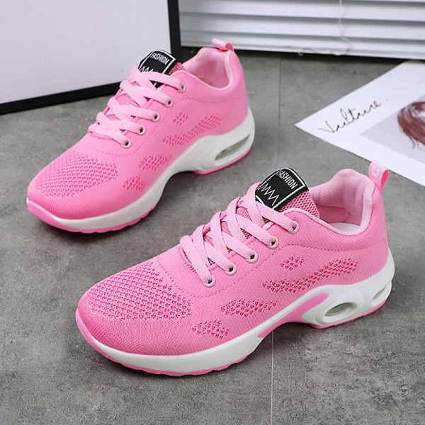 Dam Spetsade Tränare Löpning Gym Sneakers Bekväma Mjuka Sulor Promenader Andningsbara Sportskor Pink 37