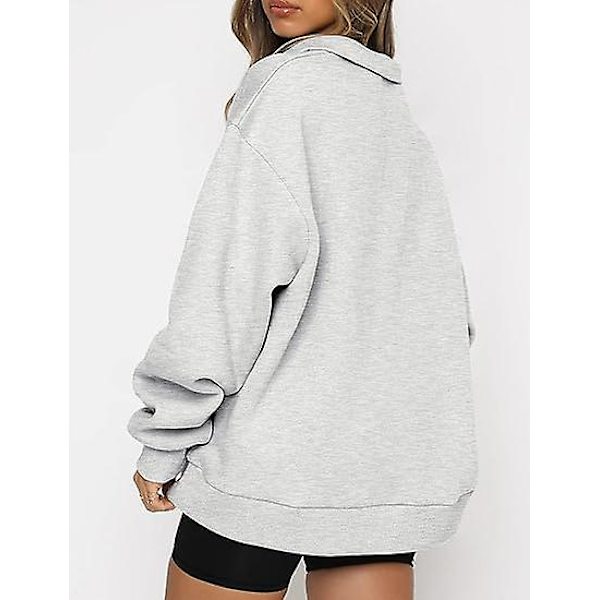 Dame Oversized Sweatshirts Hættetrøjer Halv Lynlås Pullover Efterårsmode Outfits grey M