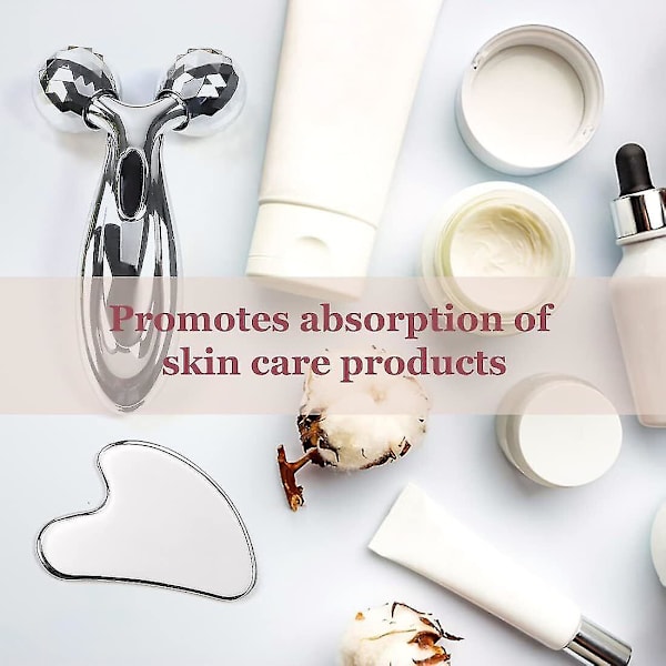 Gua Sha och Ansiktsroller Set i Rostfritt Stål, Gua Sha Ansiktsverktyg, Ansiktsmassage
