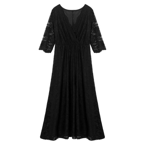 Elegantti pitsinen maksimekko odottaville äideille, juhla-, valokuvausmekko, isokokoiset raskaana olevien naisten tyllimekko A-linjainen hää-, tanssiais- ja iltapuku Black XXXXL